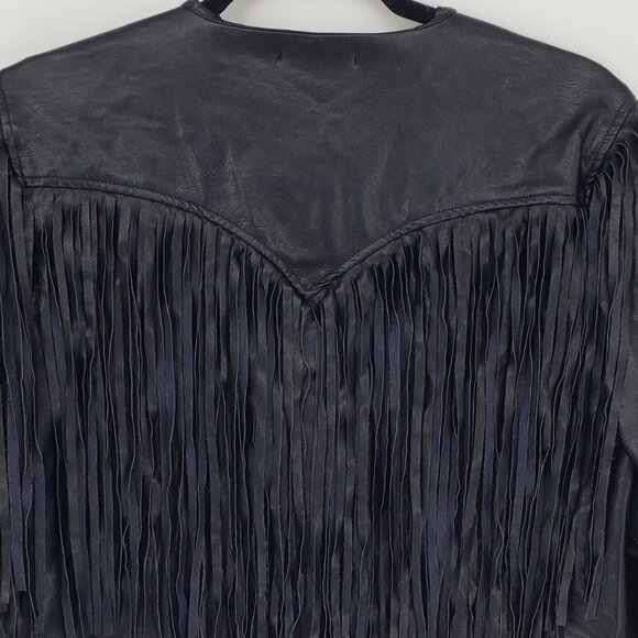 Judith March Faux Leather Fringe Trim Jacket L Rhinestone Snake Black Red - Picture 7 of 9
